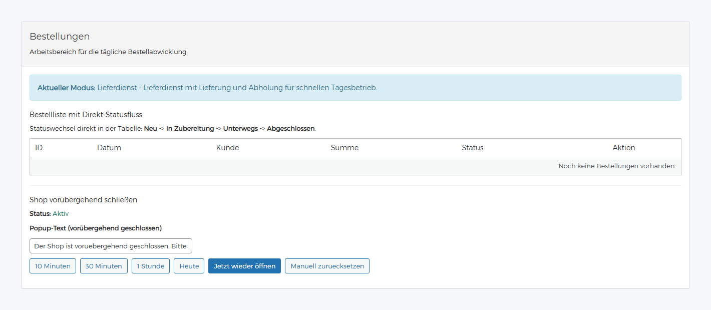 DeliveryKing Bestellübersicht im WordPress Backend